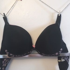 Black Adore Me bra with pink lace